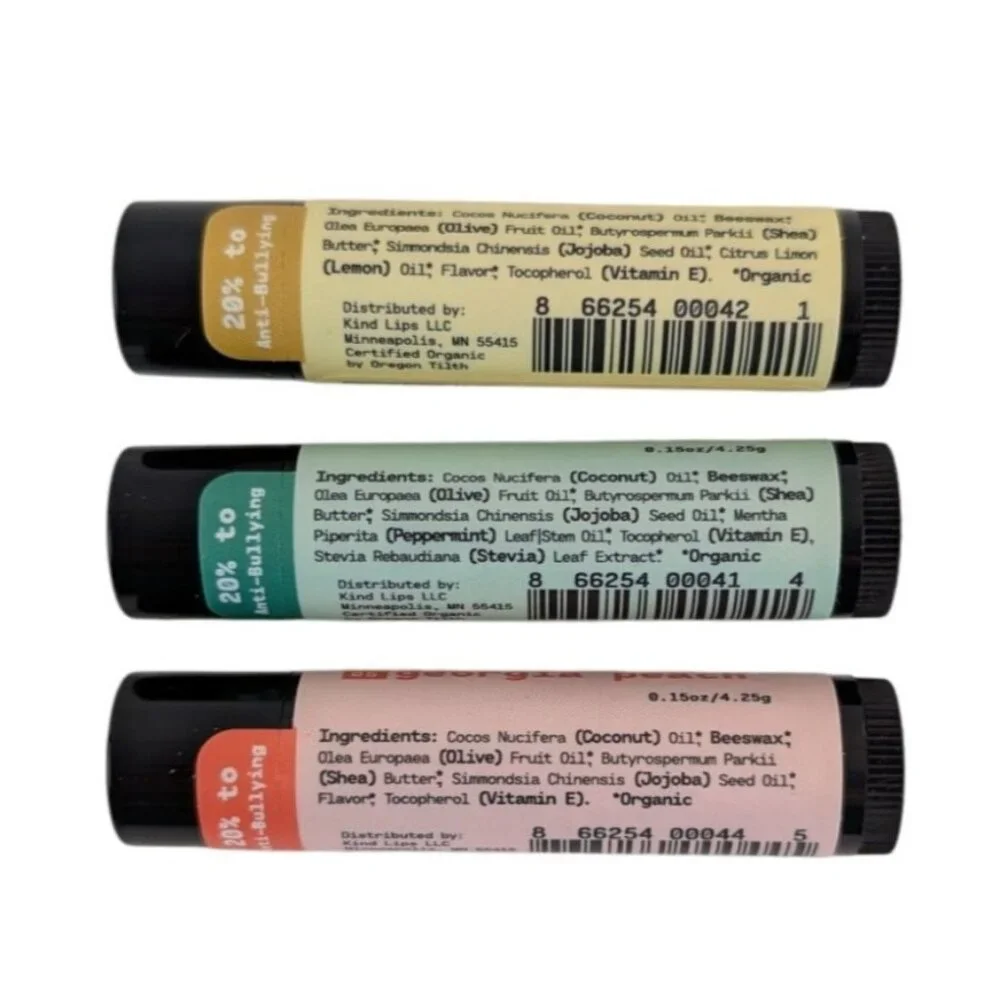 Be KIND LIPS 3-Pack Natural Lip Balm Organic Ellen Show Chapstick‎ NEW
